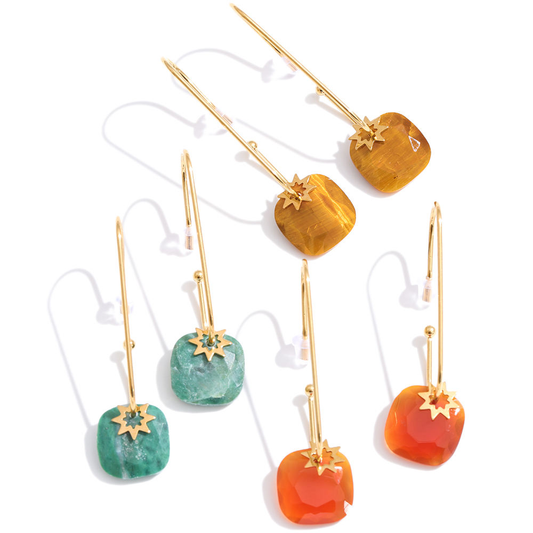 Tiger Eye Stone Drop Green Earrings