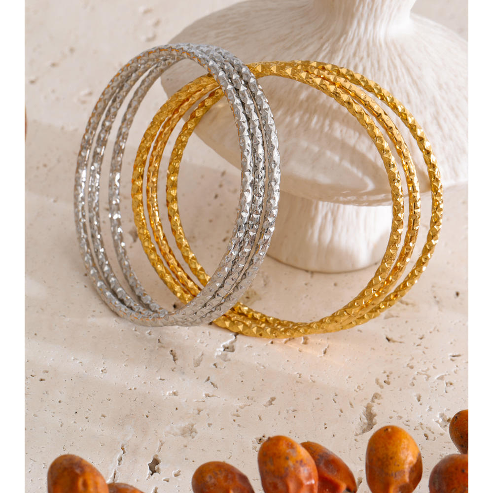 Aura Diamond-Cut Stackable Bangle Set