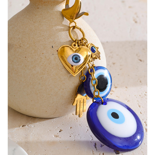 Evil Eye Charm Bag Pendant – Gold & Blue Protective Charm