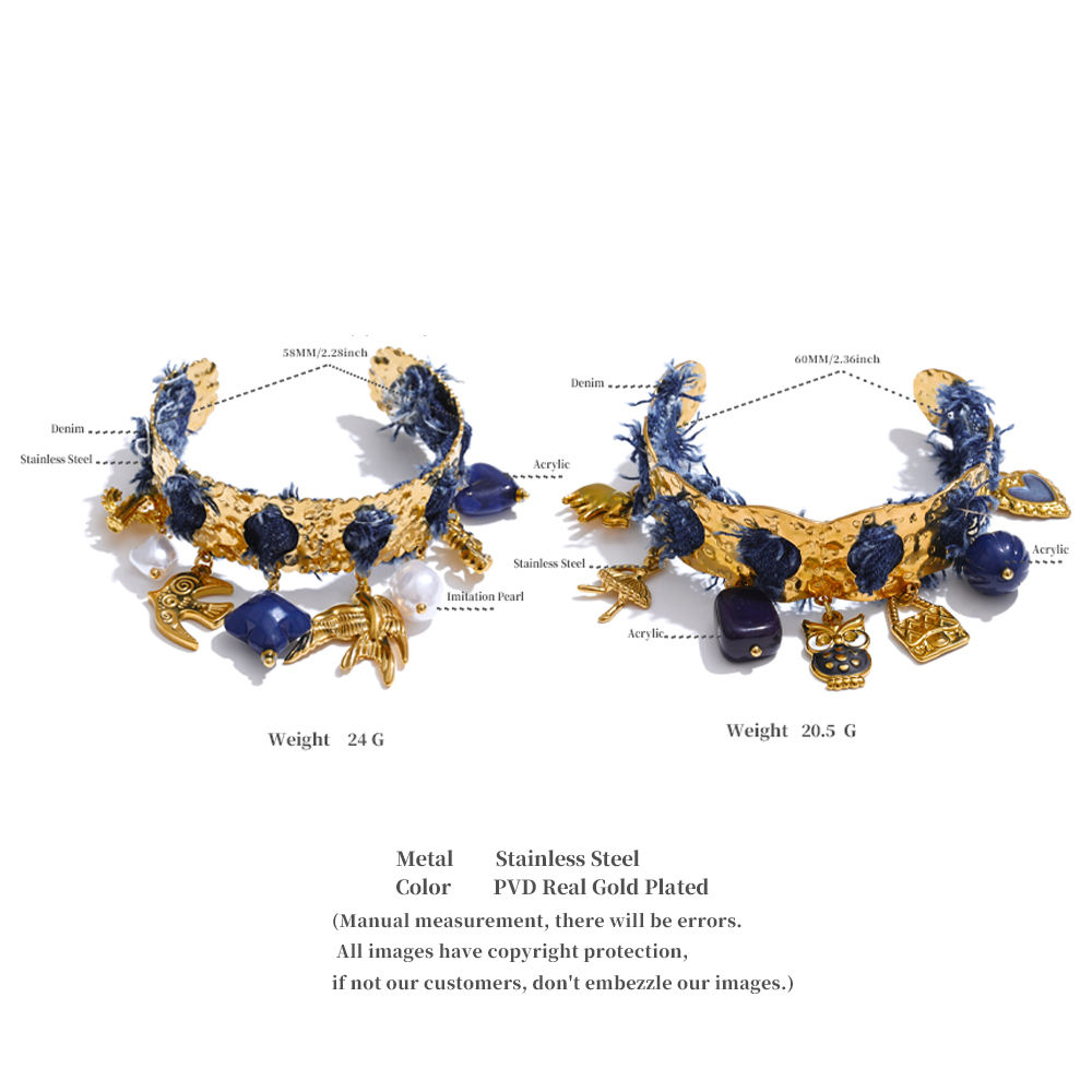 Boho Denim Charm Gold Bracelet