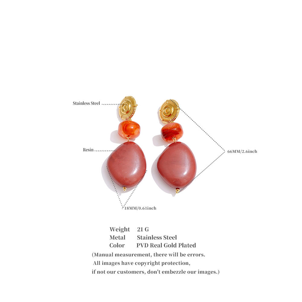 Aurora Resin Drop Statement Earrings – Gold & Terracotta