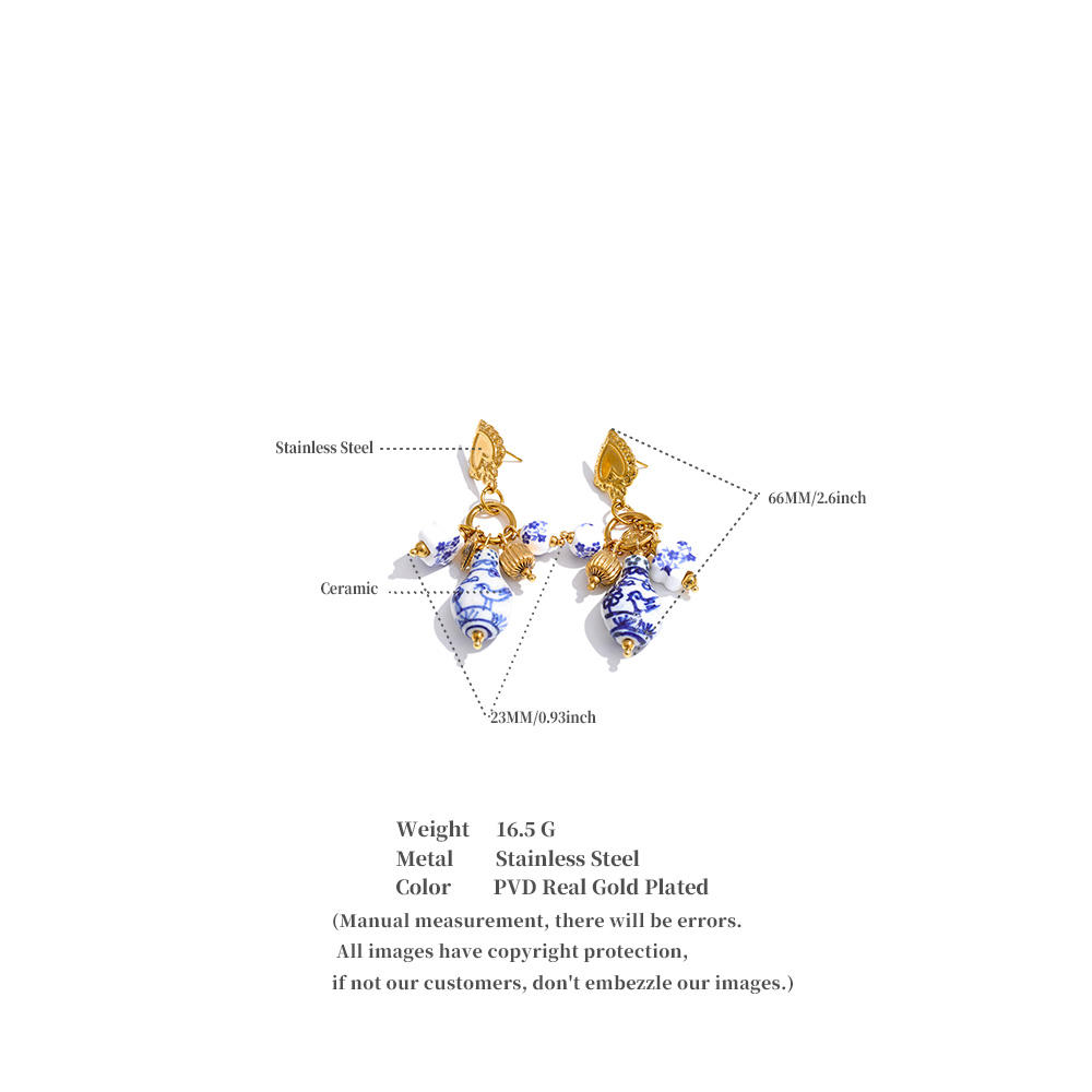 Blue & White Porcelain Charm Drop Earrings