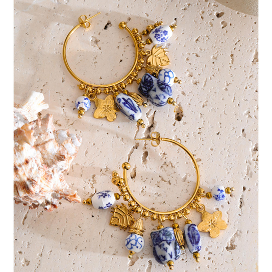 Azure Bloom Charm Hoop Earrings