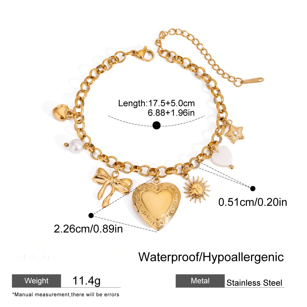Gold Heart Charm Bracelet