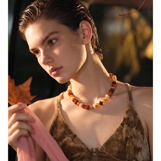 Warm Amber Resin Bead Choker Necklace