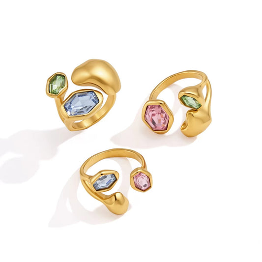 Multi-Stone Molten Geometric Ring
