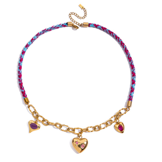 Braided Heart Charm Choker Necklace