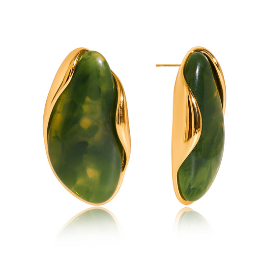 Green Resin Wave Statement Earrings