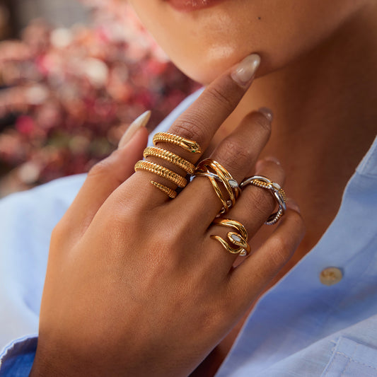 Gold Emerald-Eye Snake Wrap Ring