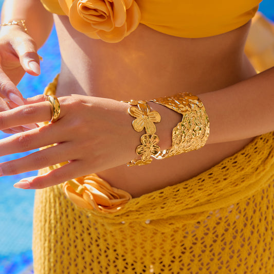 Gold Textured Statement Cuff Bracelet