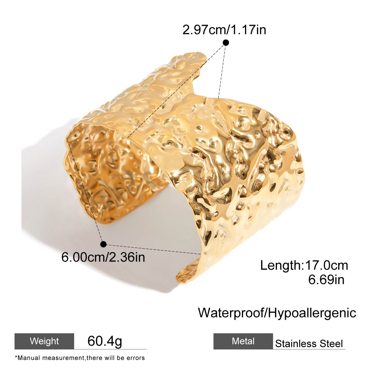 Gold Textured Statement Cuff Bracelet