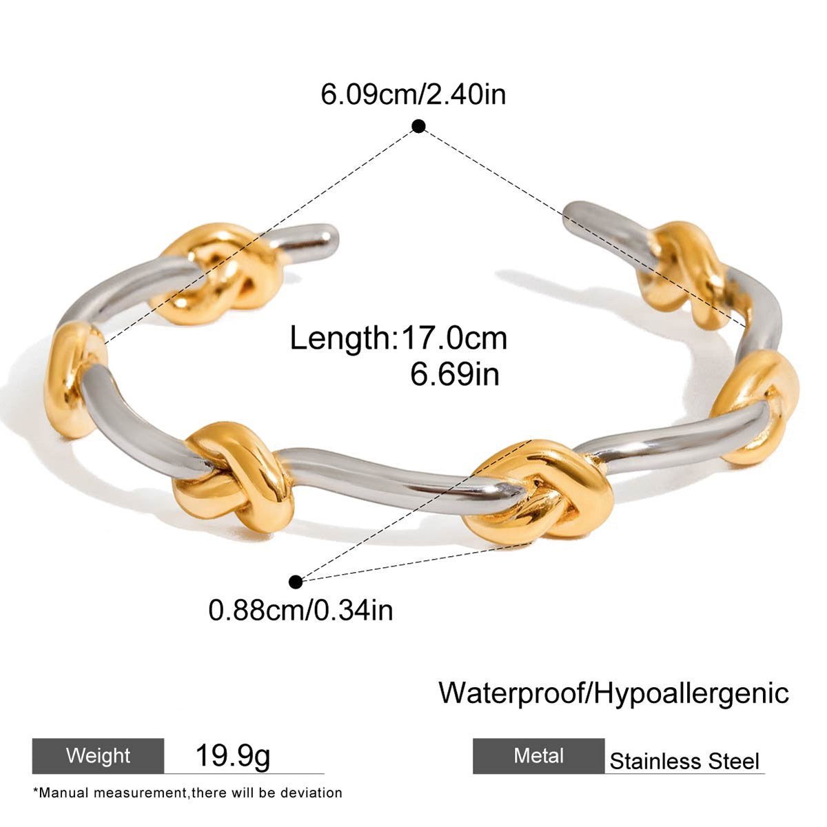 Two‑Tone Knot Cuff Bracelet