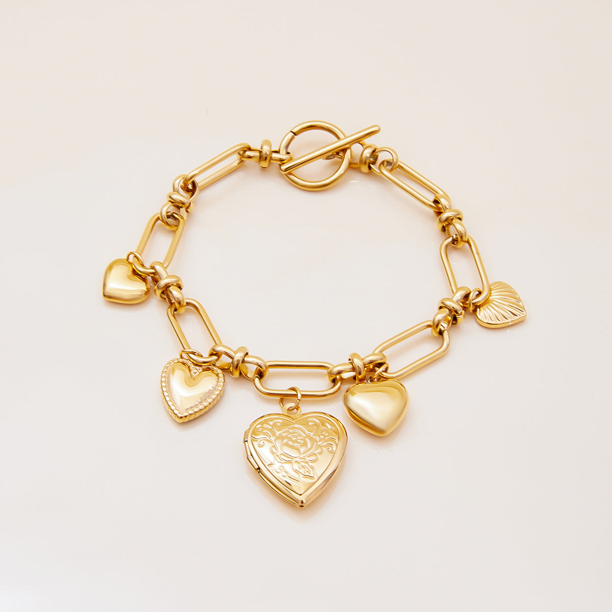 Gold Heart Toggle Charm Bracelet