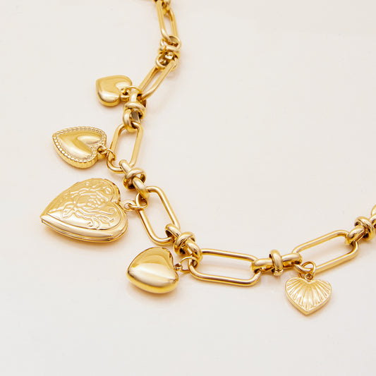Gold Heart Toggle Charm Bracelet