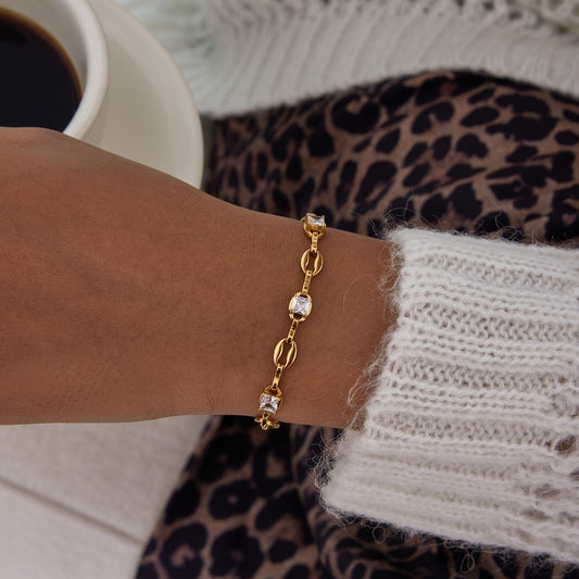 Valyria Crystal Coffee-Bean Link Bracelet
