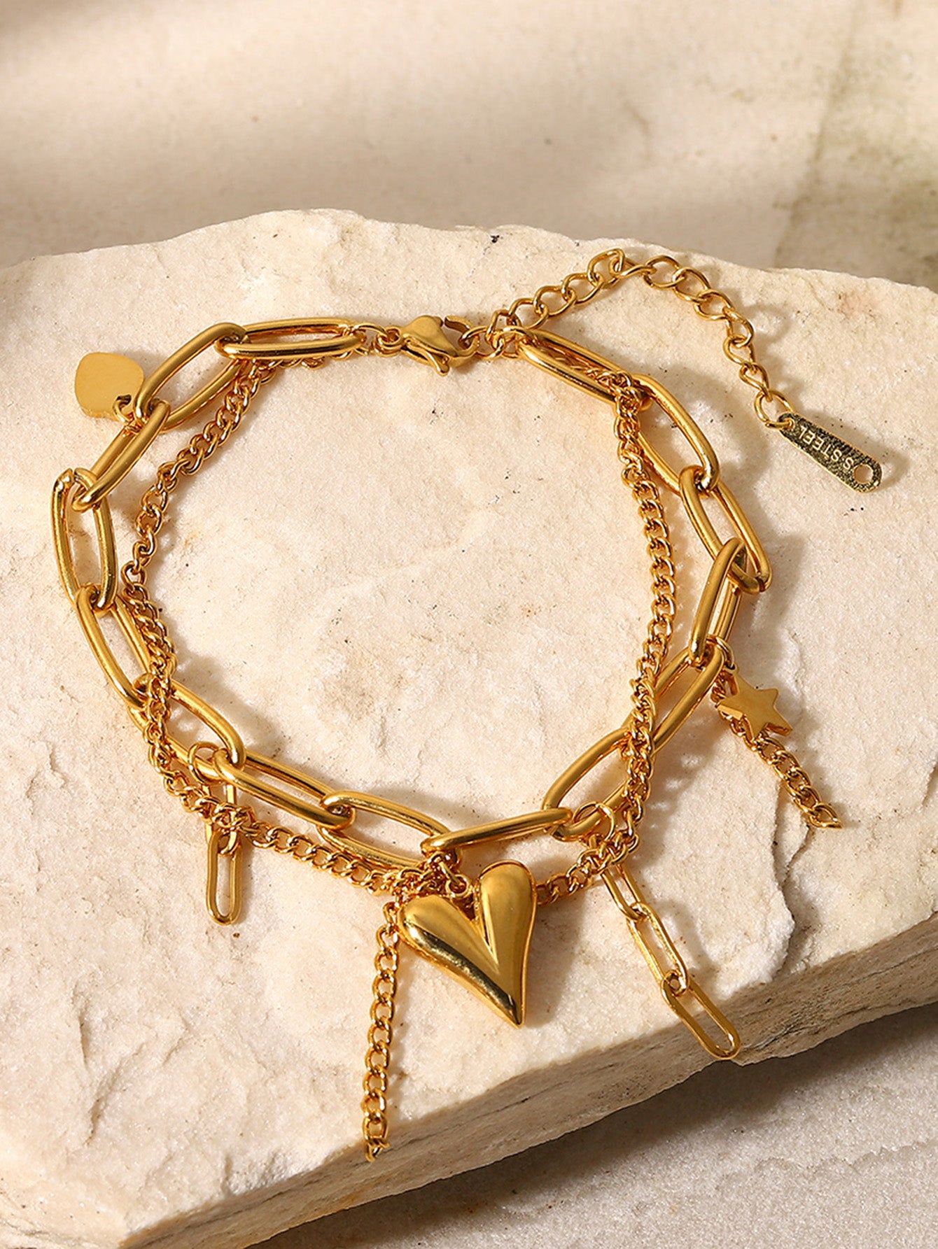 Layered Heart Charm Bracelet