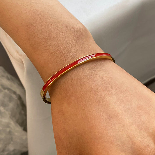 Gold & Red Enamel Bangle
