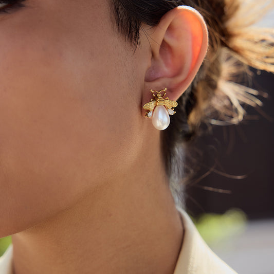 Bee Pearl Statement Stud Earrings