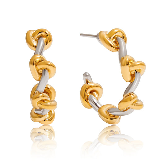 Two‑Tone Knot Hoop Earrings