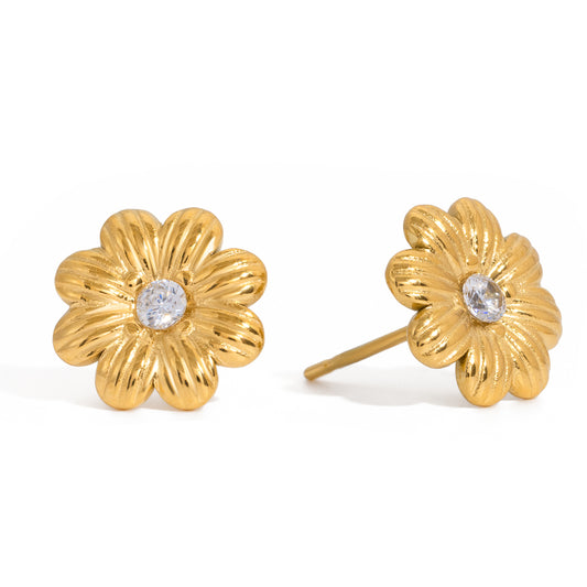 Golden Daisy Sparkle Stud Earrings