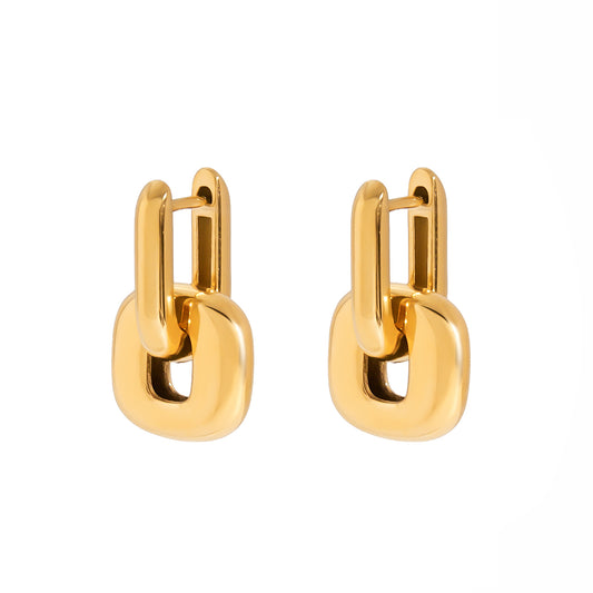 Gold Link Drop Huggie Earrings