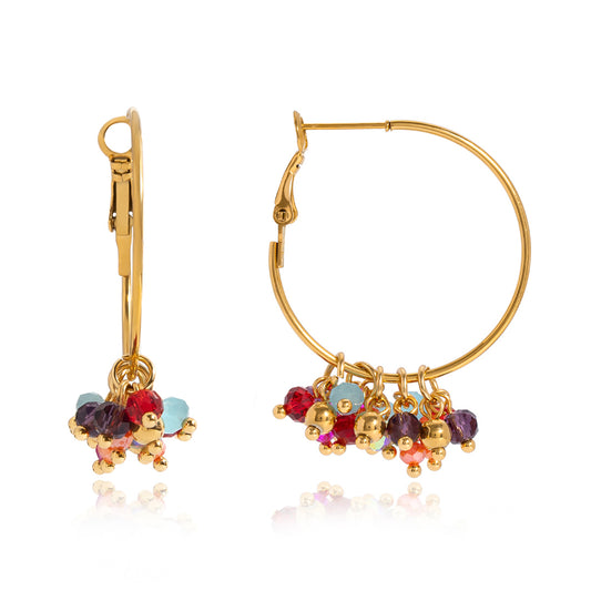 Gold Hoop Earrings with Color Bead Charms