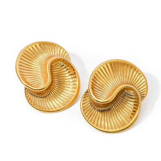 Gold Spiral Fan Stud Earrings for Women