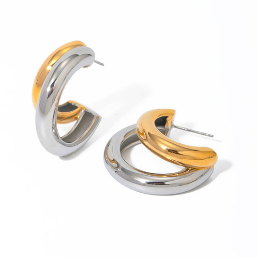 Two‑Tone Layered Hoop Earrings for Women