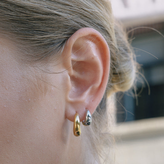 Two-Tone Teardrop Huggie Earrings