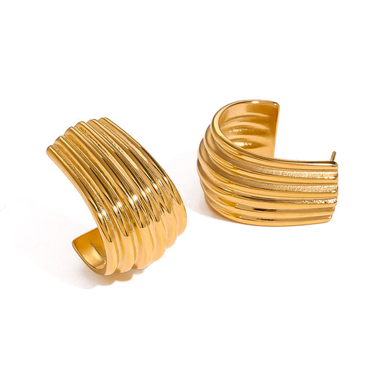 Gold Wide Ribbed Huggie Earrings for Women