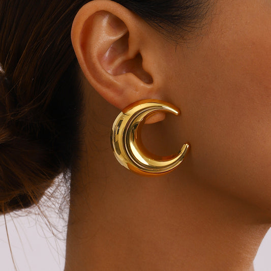 Chunky Gold Crescent Hoop Earrings