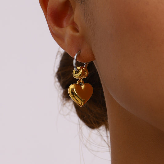 Asymmetric Gold Heart Drop Earrings