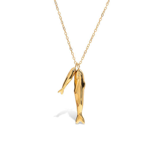 Sculptural Double Fish Pendant Necklace