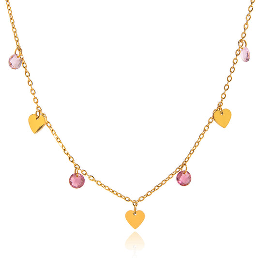 Pink Crystal Heart Charm Necklace