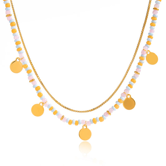Gold Pastel Bead Layered Necklace