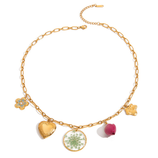 Pressed Flower Charm Necklace