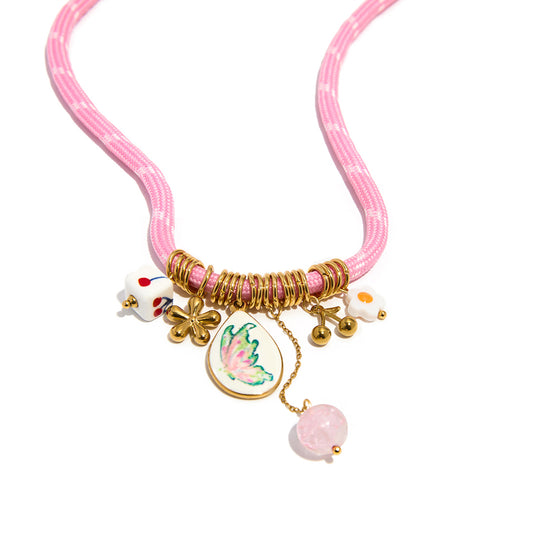 Pink Charm Cord Necklace