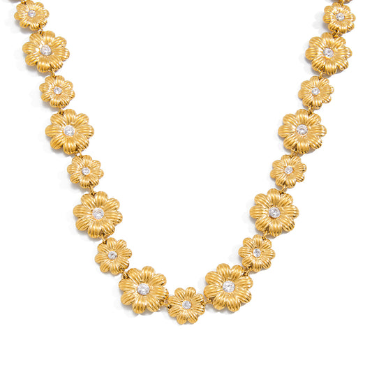 Golden Dahlia Blossom Collar Necklace