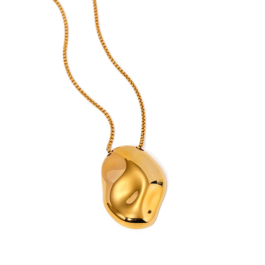 Gold Pebble Pendant Necklace for Women – Minimal Sculpted Charm