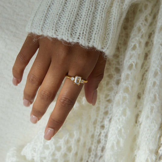 Emerald-Cut Trio Stone Ring