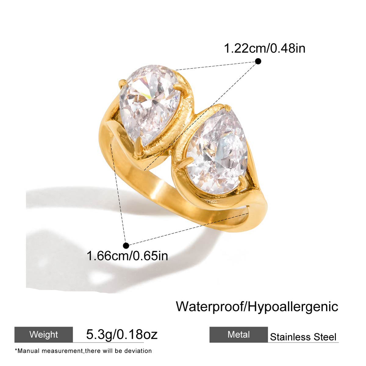 Double Teardrop Stone Ring