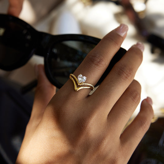 Adjustable Heart Crystal Ring