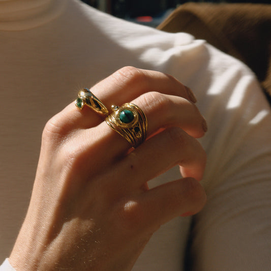 Green Stone Multi‑Band Ring