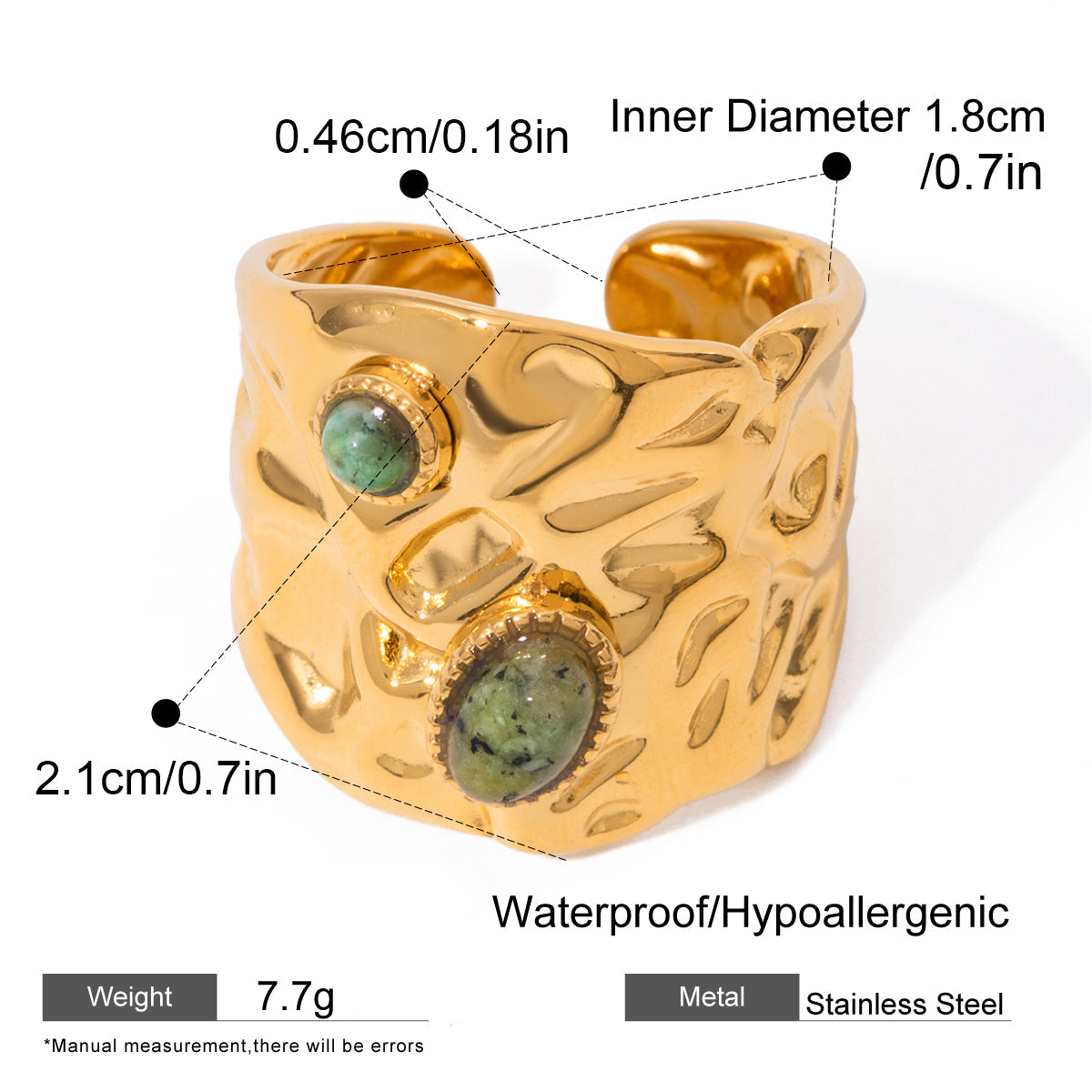 Chunky Gold Green Stone Ring