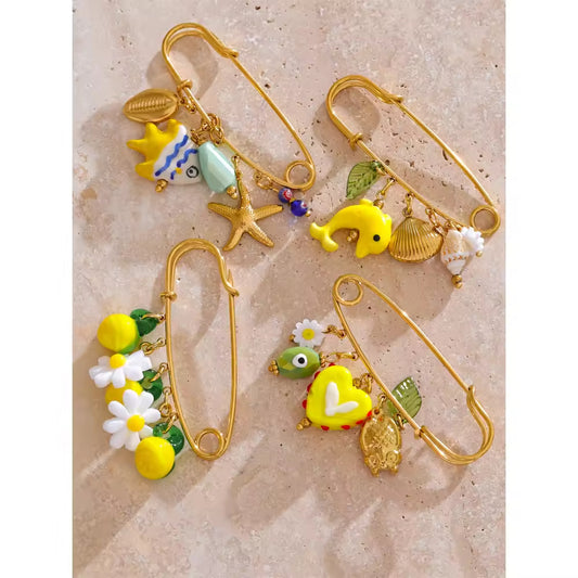 Aquatic Charm Safety Pin Brooch