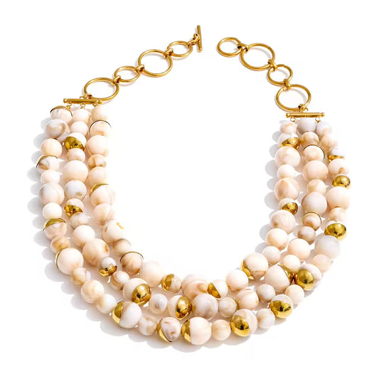 The Alabaster Orb Triple-Strand Statement Necklace