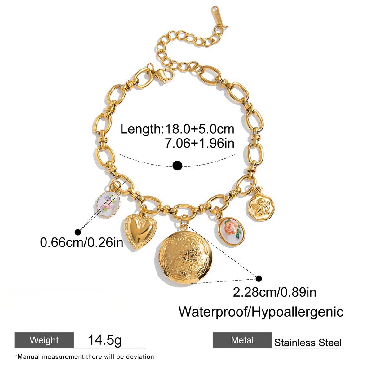 Gold Vintage Charm Bracelet with Locket