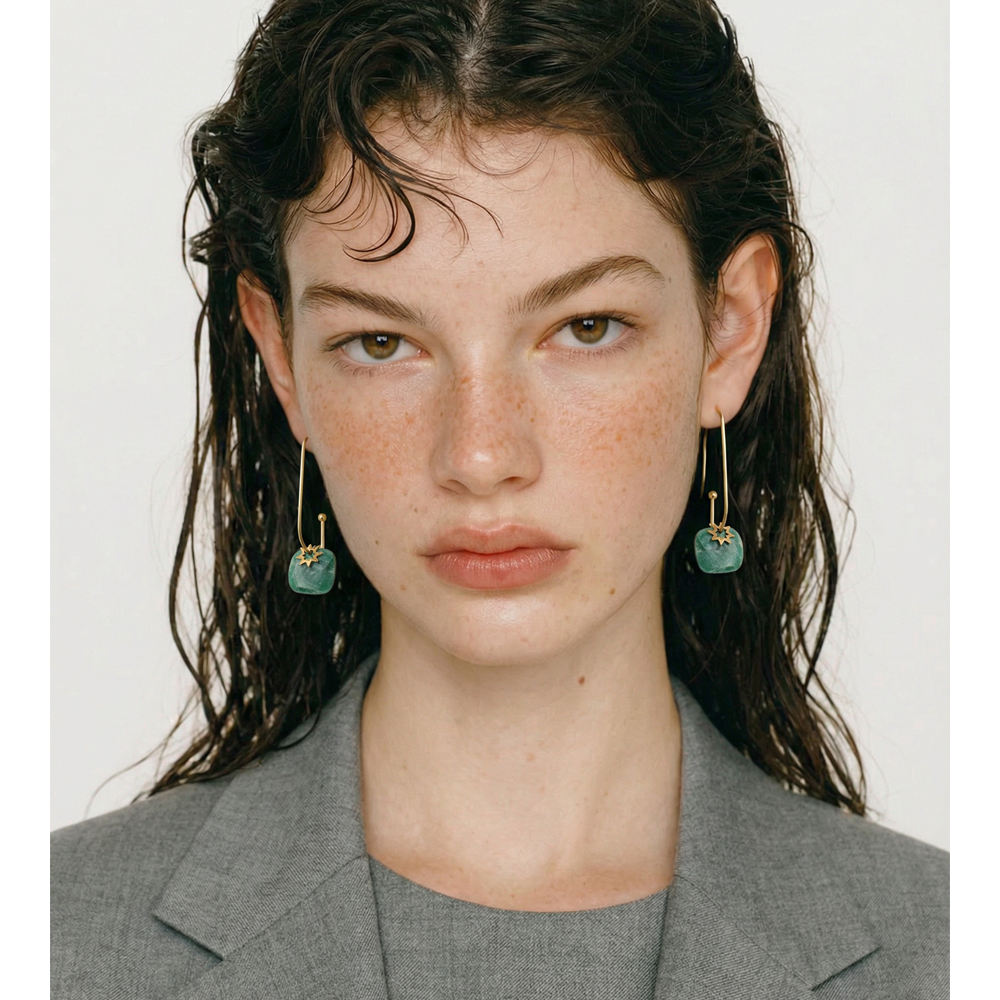 Tiger Eye Stone Drop Green Earrings