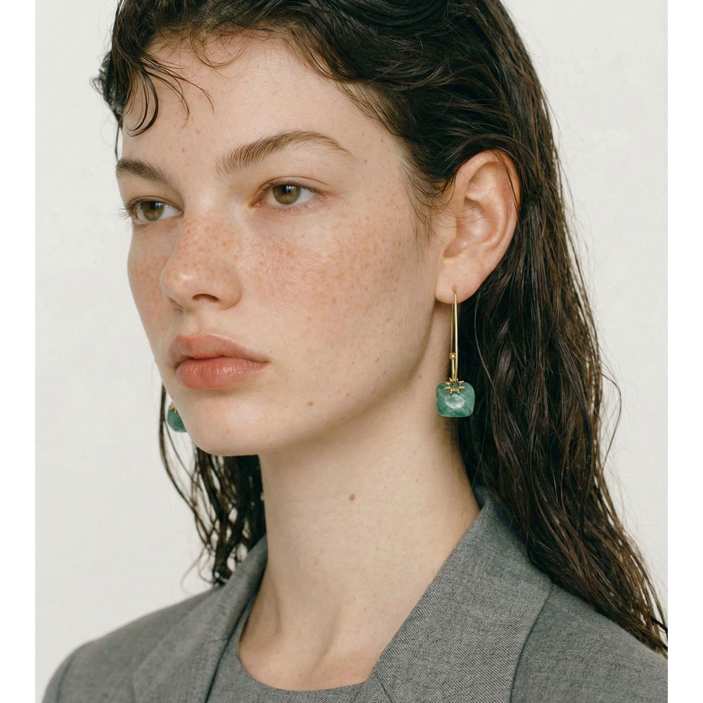 Tiger Eye Stone Drop Green Earrings