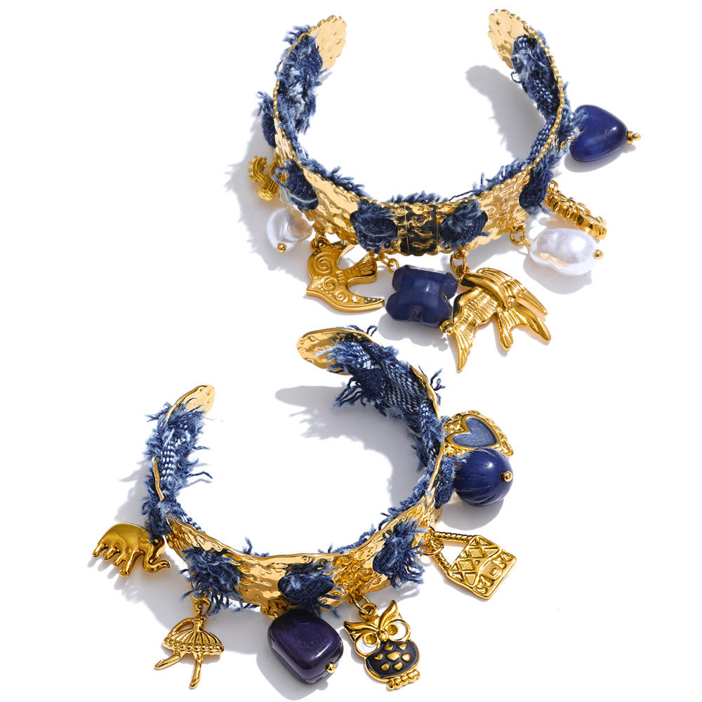 Boho Denim Charm Gold Bracelet